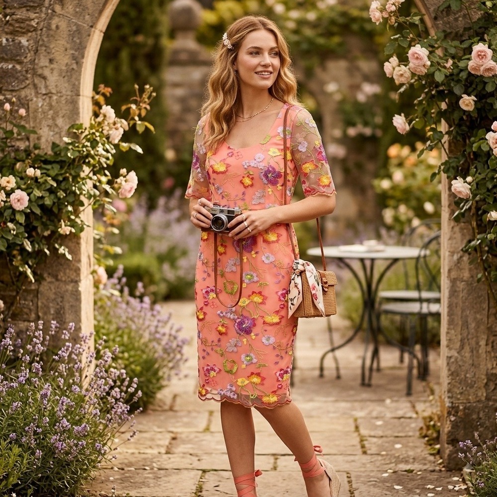 Trina Turk Womens Floral Embroidered Dress Size 4 Romance Whimsy Garden Party